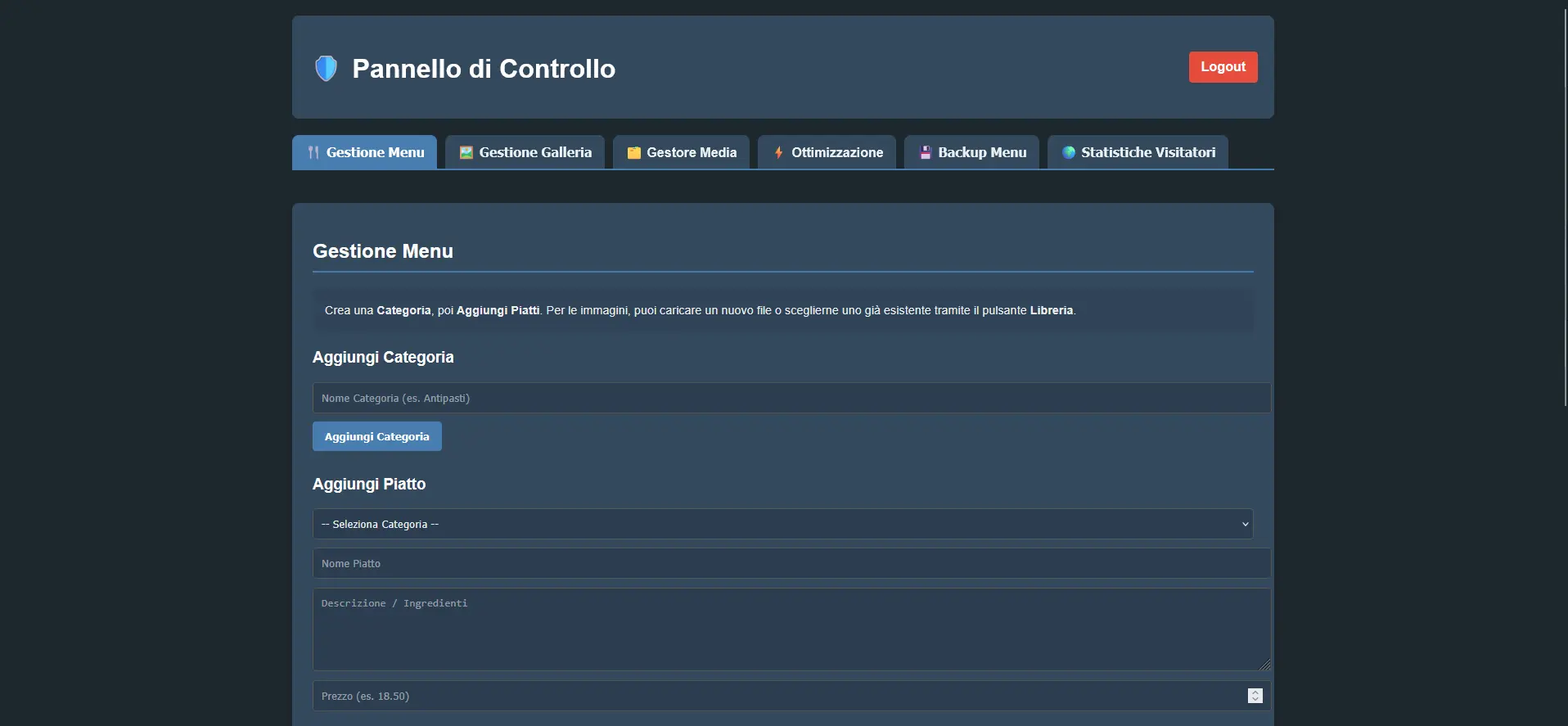 Sito web per Ristorante Bistrot